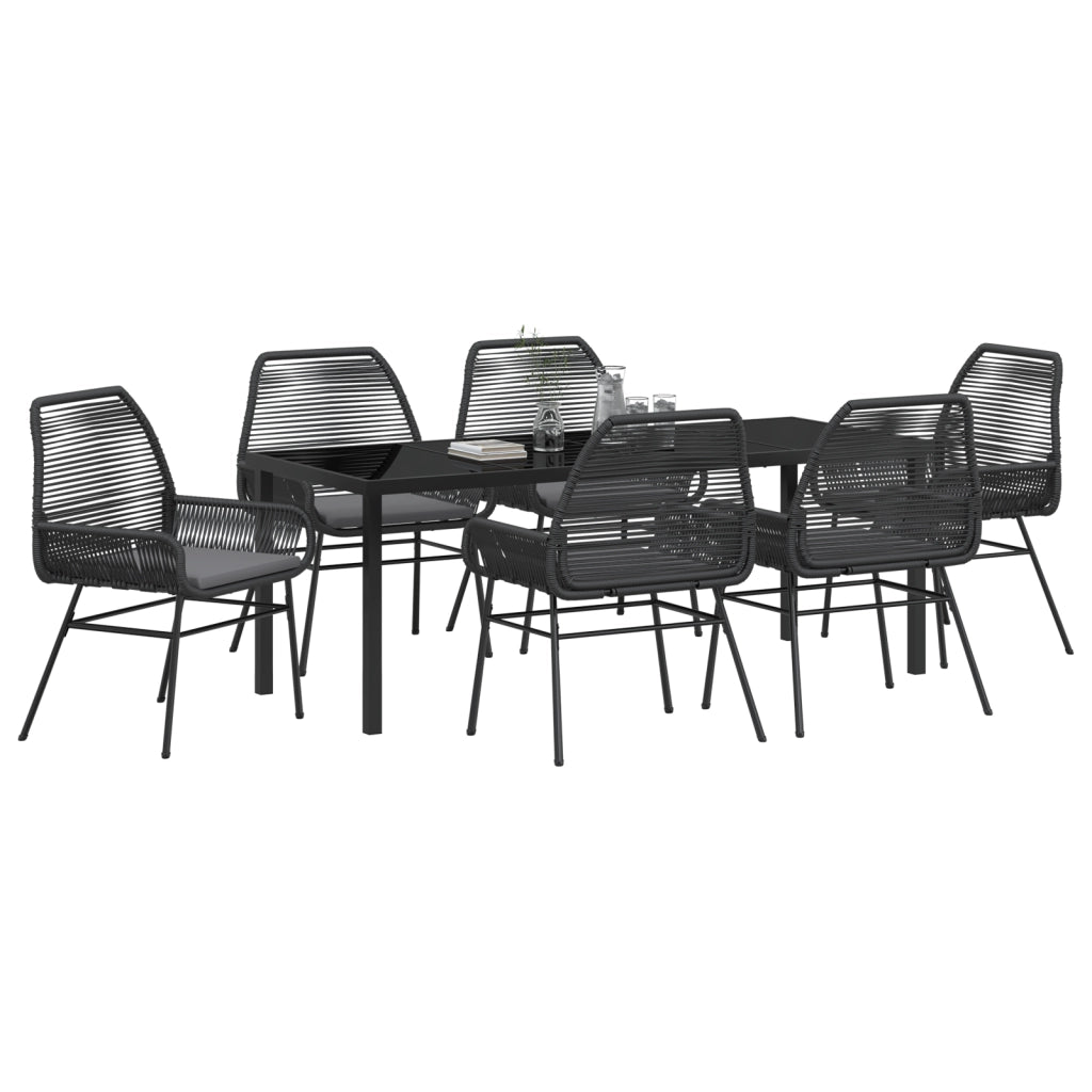 Set da pranzo in giardino da 7 pezzi con cuscini in polyrattan nero