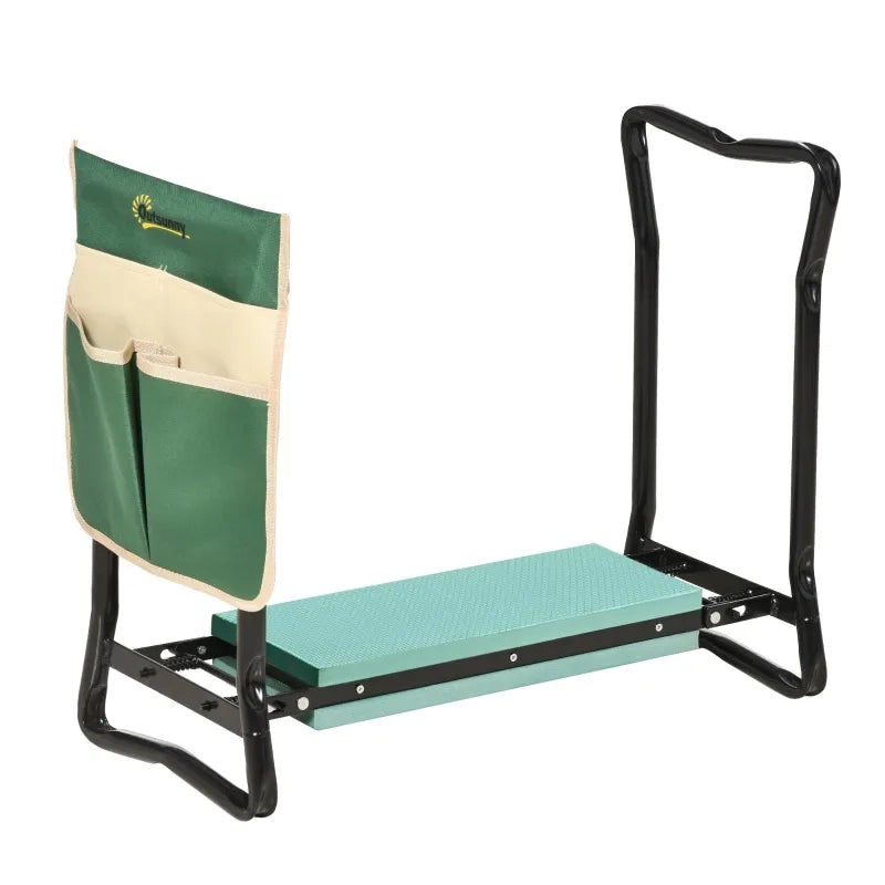Sgabello da Giardino Pieghevole 2-in-1 con Tasca Portautensili, Imbottitura in Schiuma EVA, 58x28x49 cm