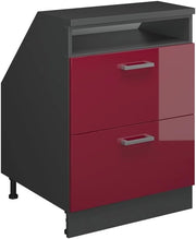Mobile sottotetto Rion, Rosso lucido, 60 x 81.6 cm con 2 cassetti, carcassa 60 cm profondità, adatto per il salvaspazio sotto tetti spioventi