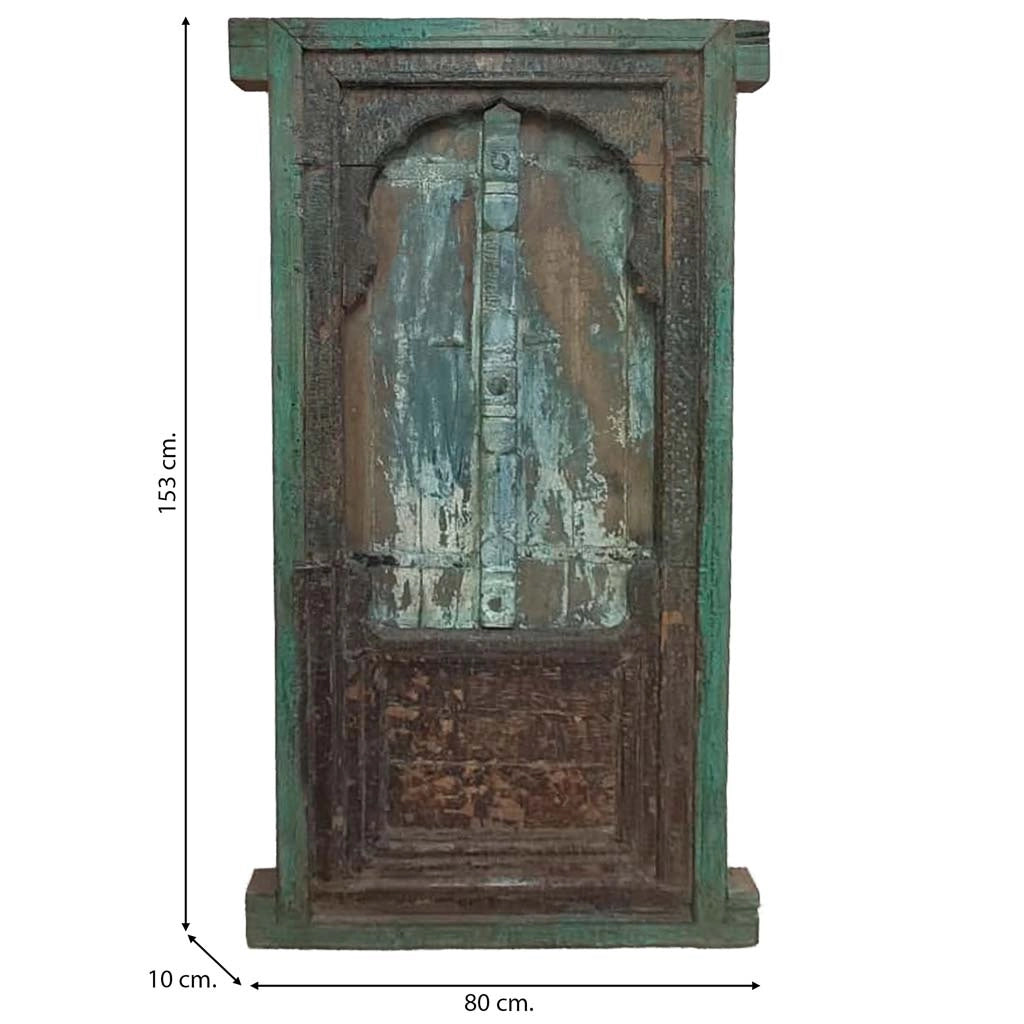 Finestra in legno con finitura artigianale blu, 80x10x153h cm