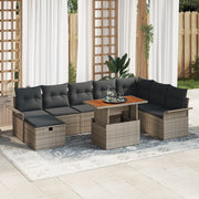 Set Divano da Giardino 9 Pezzi con Cuscini Grigio Polyrattan