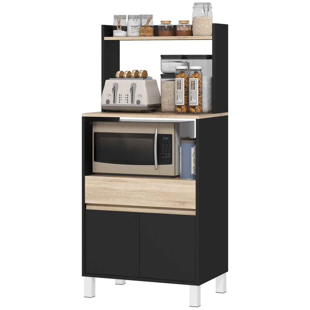 Mobile da cucina con ripiani e cassetto ¨C zephmum ¨C quercia e nero 60x40x131 cm