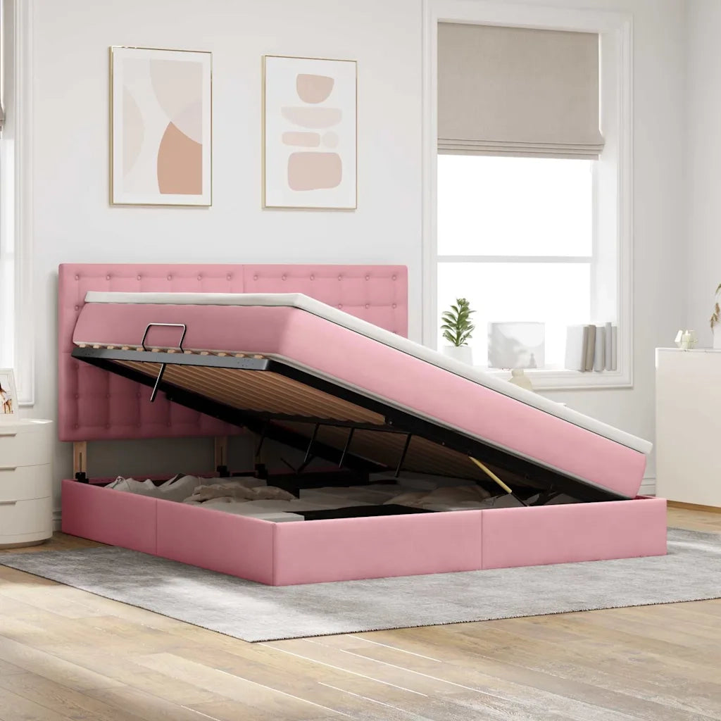 Letto con contenitore e LED con led Rosa 160 x 200 cm Velluto