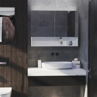 Armadietto con Specchio a Muro, Luci a LED, Ripiano Aperto e Ripiano Interno, 80x15x60cm