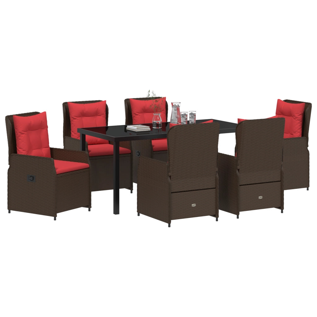 Set da Pranzo da Giardino 7 Pezzi Marrone in Poly Rattan