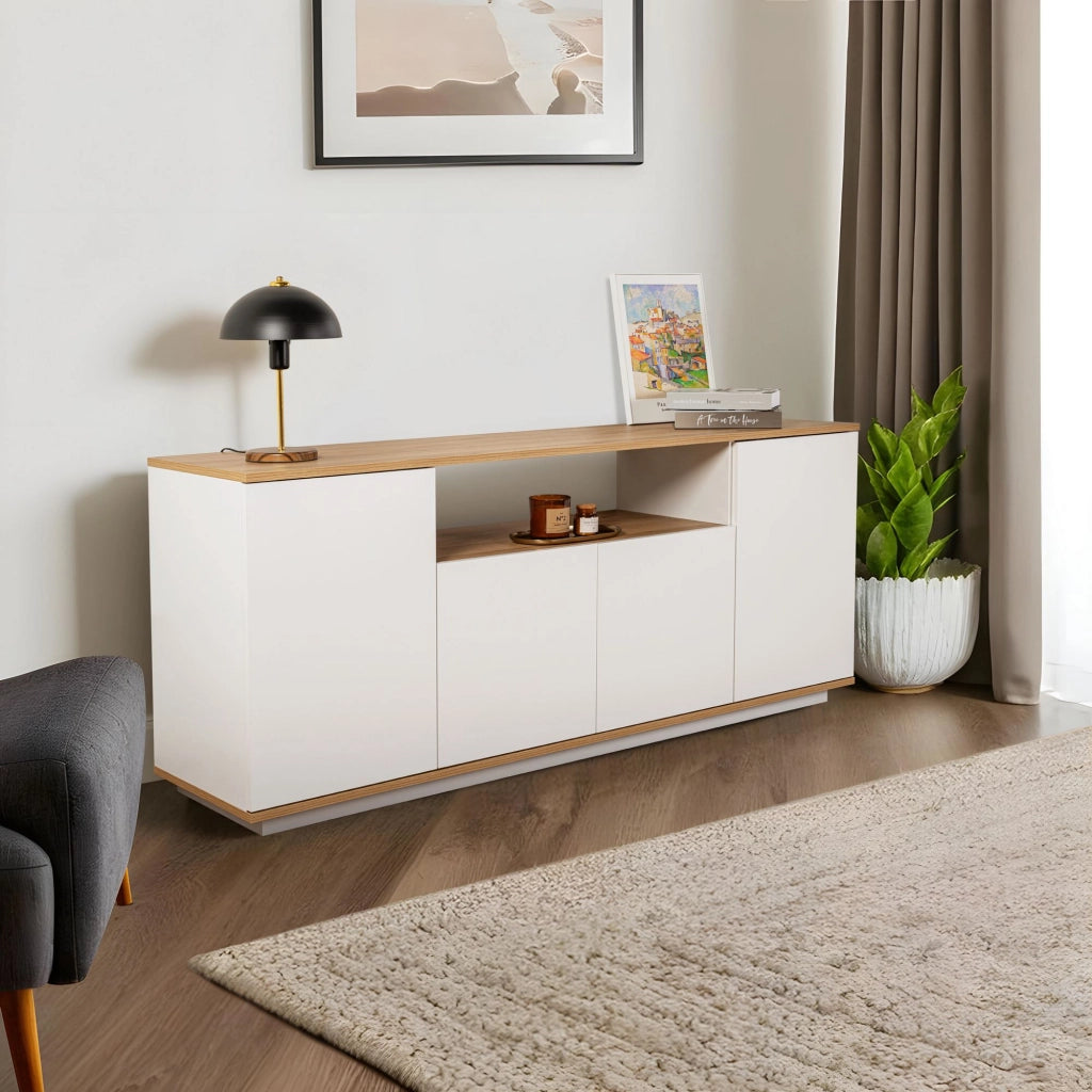 Credenza in legno "Arista" - 180 x 44,5 x 75 cm - Bianco / Rovere di Cadice