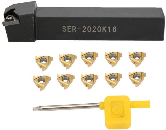 Kit di utensili per la lavorazione 10 pezzi - Banca di lavorazione CNC - Supporto SER2020K16 - Resistente alla corrosione - Taglio rapido - Utensili in acciaio - Kit di utensili per la lavorazione