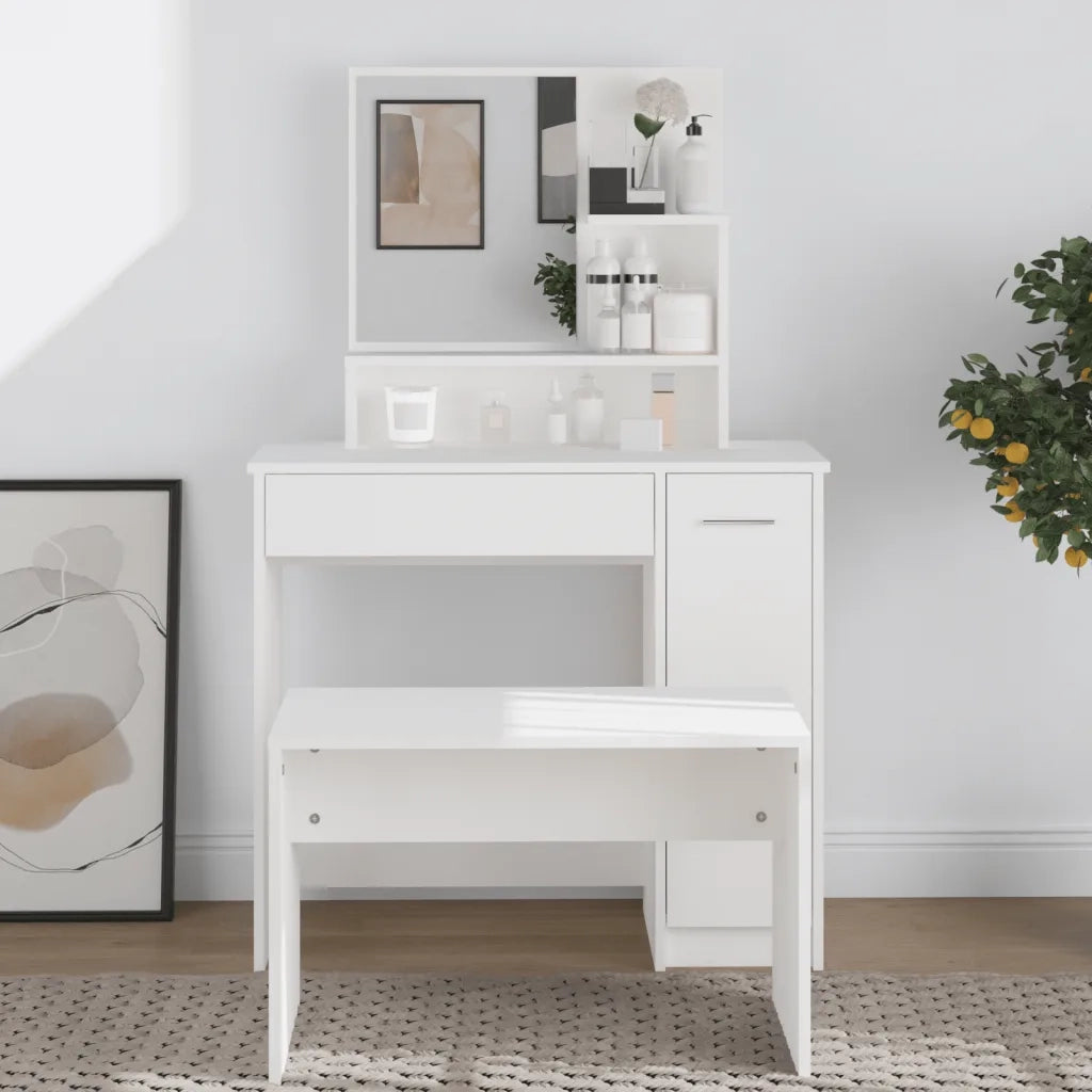 Toeletta | Tavolo da Trucco con Specchio Bianco 86,5x35x136 cm