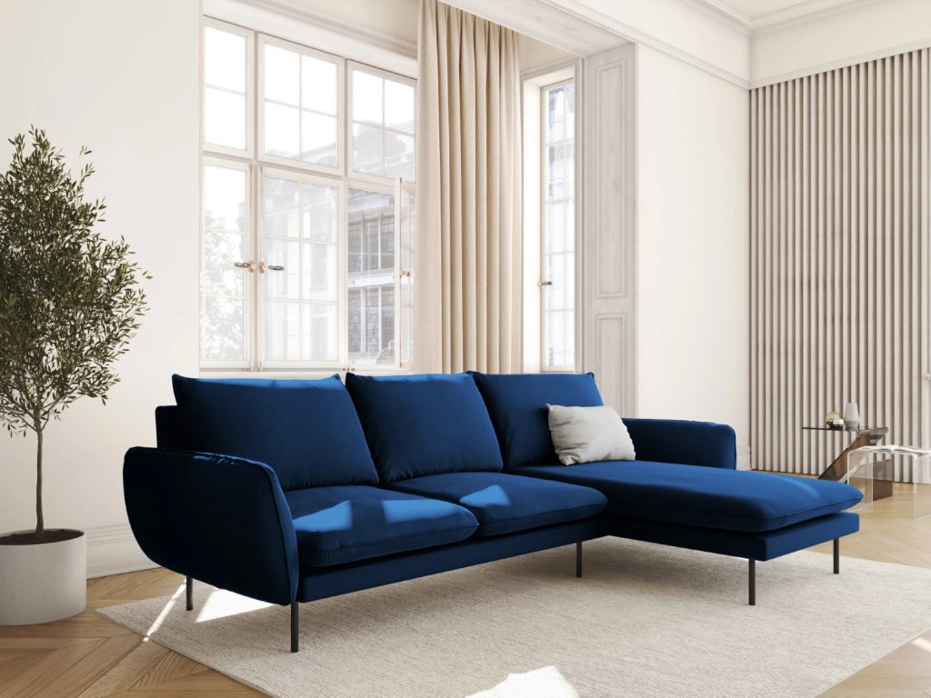 Cosmopolitan Design - Divano angolare destro "Vienna" 5 posti in velluto blu reale 