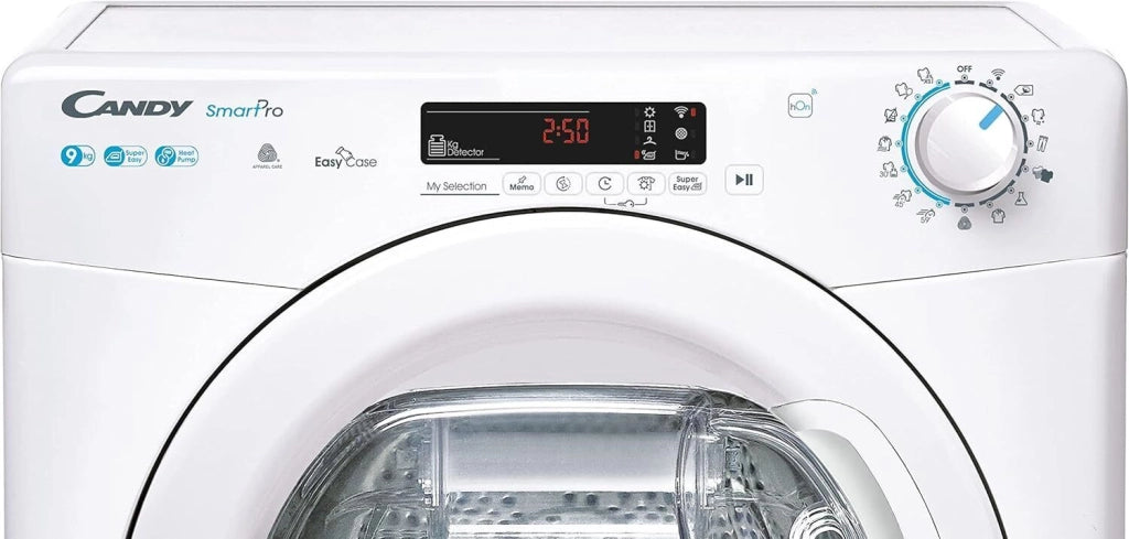 Candy Smart Pro CSOE H9A2DE-S Asciugatrice a pompa di calore 9Kg classe A++ asciugatura rapida programma lana controllo remoto bianco  596x607x850