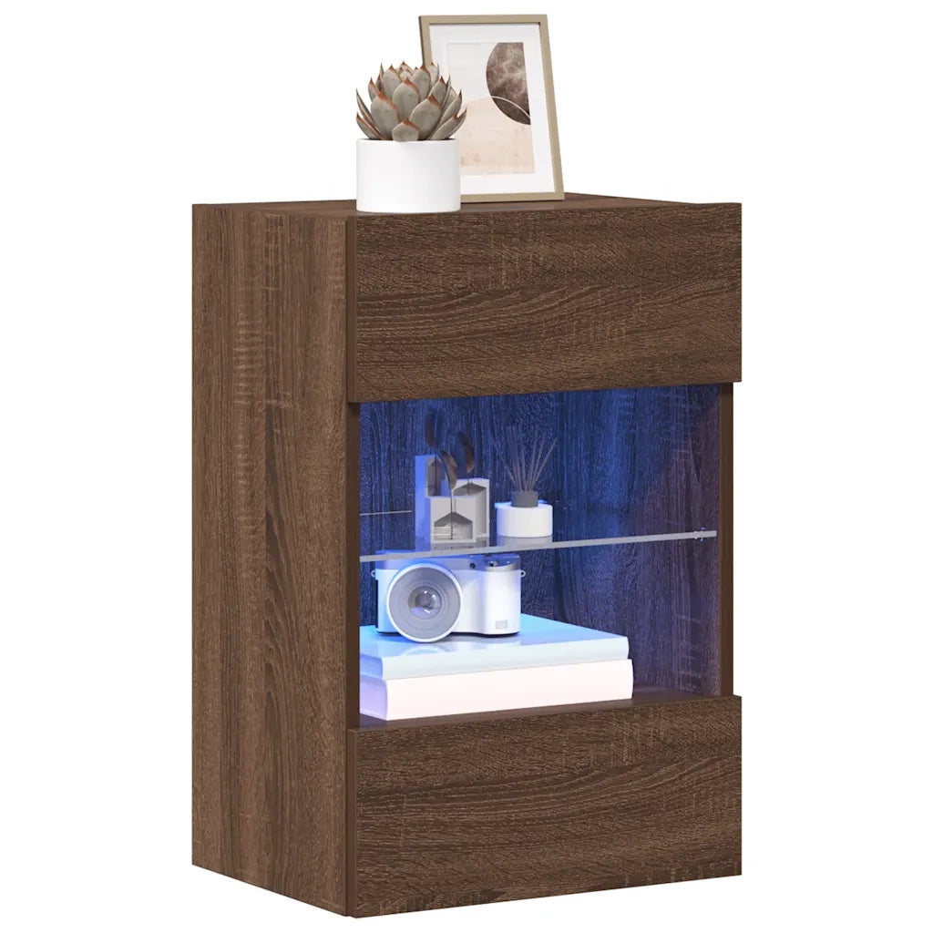 Mobili da parete con luci LED per TV 2pz Rovere Marrone 40x30x60,5cm 837091