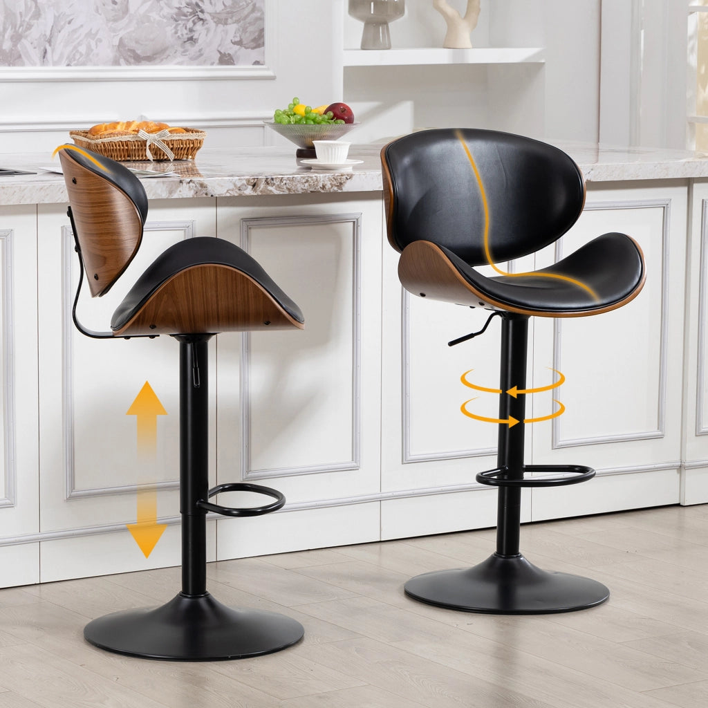 Sgabello da bar girevole regolabile in altezza con schienale ergonomico e poggiapiedi in pu nero