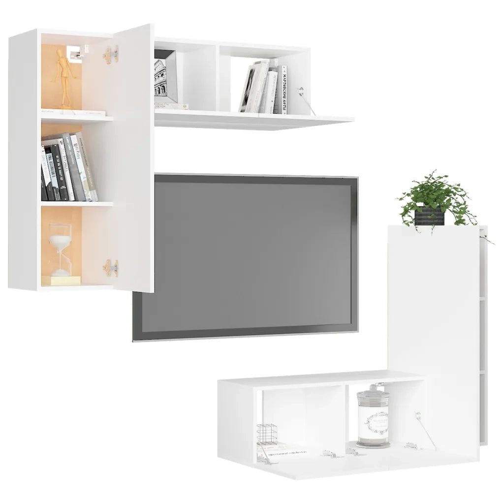 Set Mobili Porta TV 4 pz-Credenza per TV Bianco in Legno Multistrato 284201