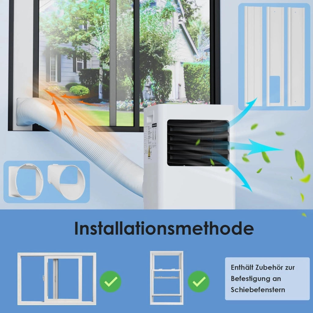 Condizionatore Portatile, 9000 BTU/h, 2.6 kW, 4-in-1 Climatizzatore Portatile, Ventilatore, Raffreddamento, Deumidificazione, Aria Condizionata con Night Mode, Timer 24H e Telecomando, 31㎡