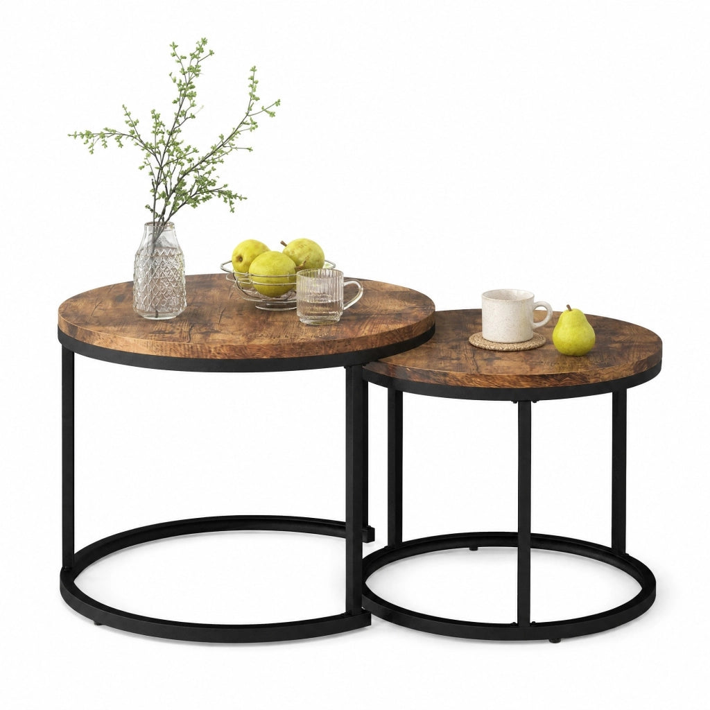 Set di 2 tavolini da caffè rotondi impilabili; MDF marrone; 50 x 70;5 cm e 45;5 x 44 cm