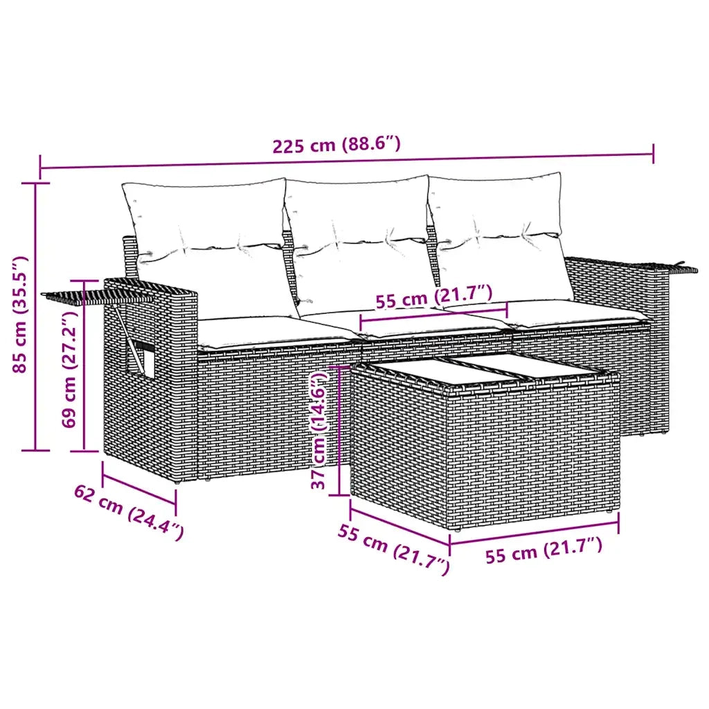 Set Divani da Giardino 4 pz | Set Salotto da Giardino con Cuscini Nero in Polyrattan