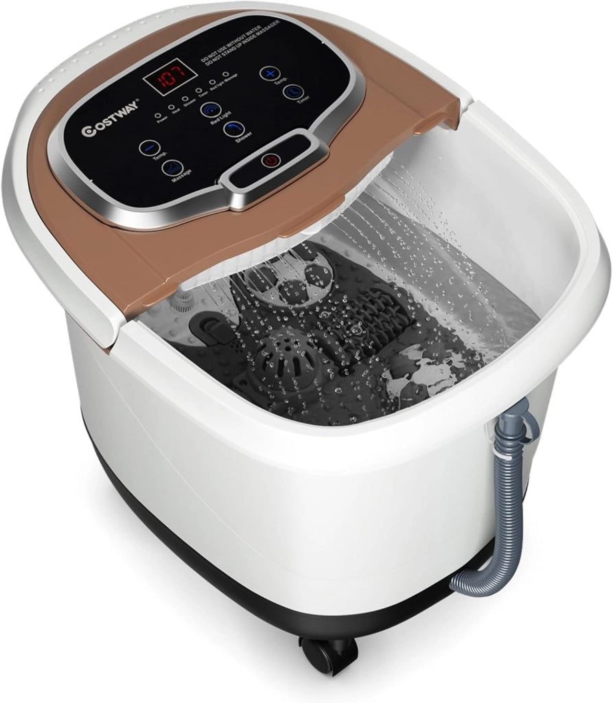 Idromassaggio per Piedi, Pediluvio Massaggiatore Plantare Massaggio Shiatsu, con Funzione Calore Timer e Rulli Luce a Infrarossi, Idromassaggiatore 15L (Marrone)