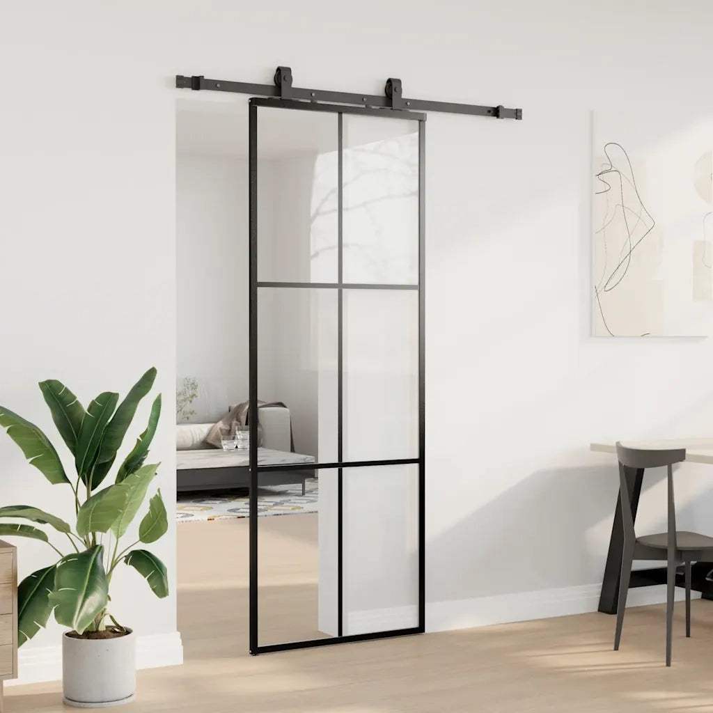 Porta Scorrevole con Ferramenta Nera 76x205 cm in Vetro ESG