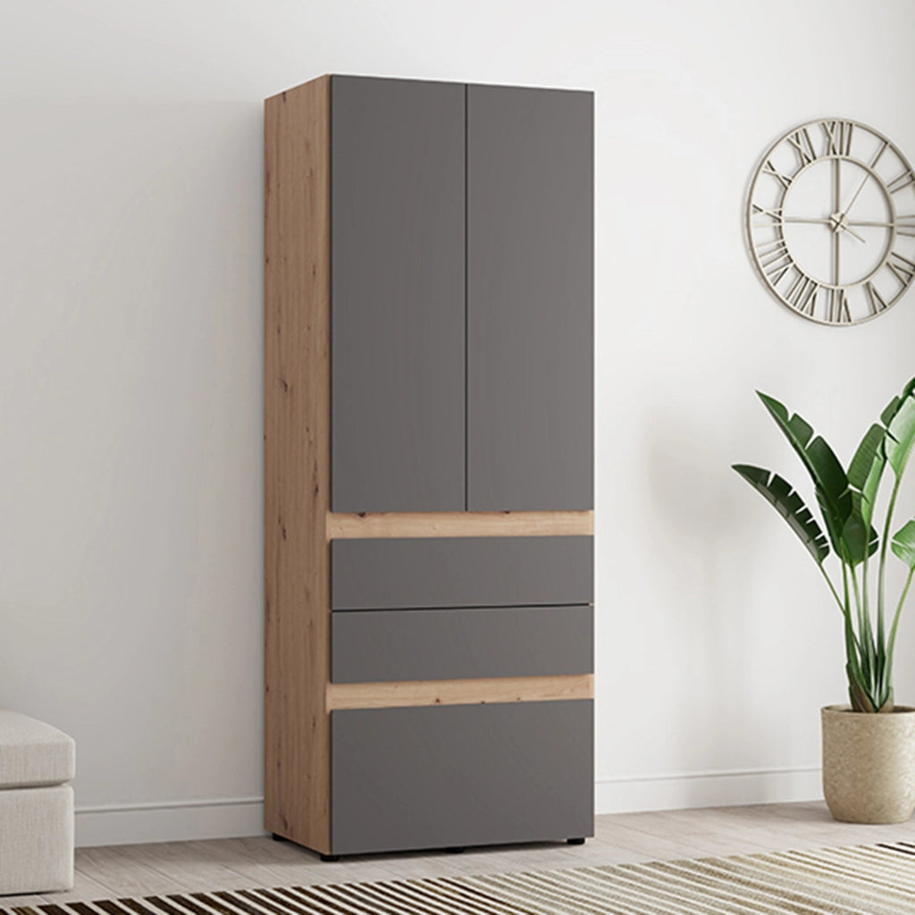 Armadio Camera da Letto Venas, Guardaroba 2 Ante Appendiabiti, 79x208h cm Nero Antracite