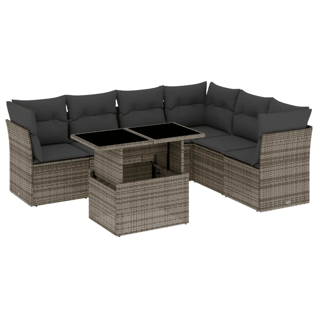 Set Divani da Giardino 7 pz con Cuscini Grigio in Polyrattan