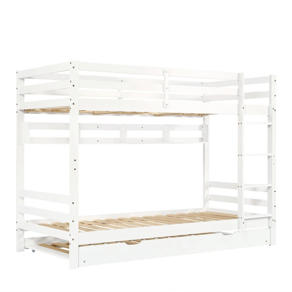 Letto a Castello Estraibile con Scaffali e Scala ¨C MINIMAL ¨C Pino/MDF, Bianco, 90x200