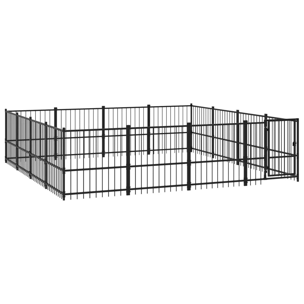 Cuccia gabbia per animali da esterno pac per cani in acciaio 15,05 m² nero 02_0041798