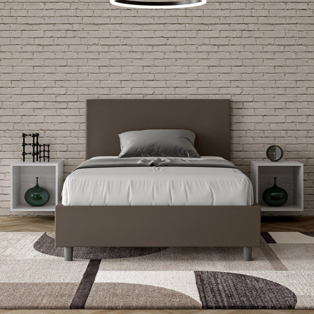 Letto 1 Piazza e Mezzo 120x190 cm con Rete e Contenitore Adele Cappuccino