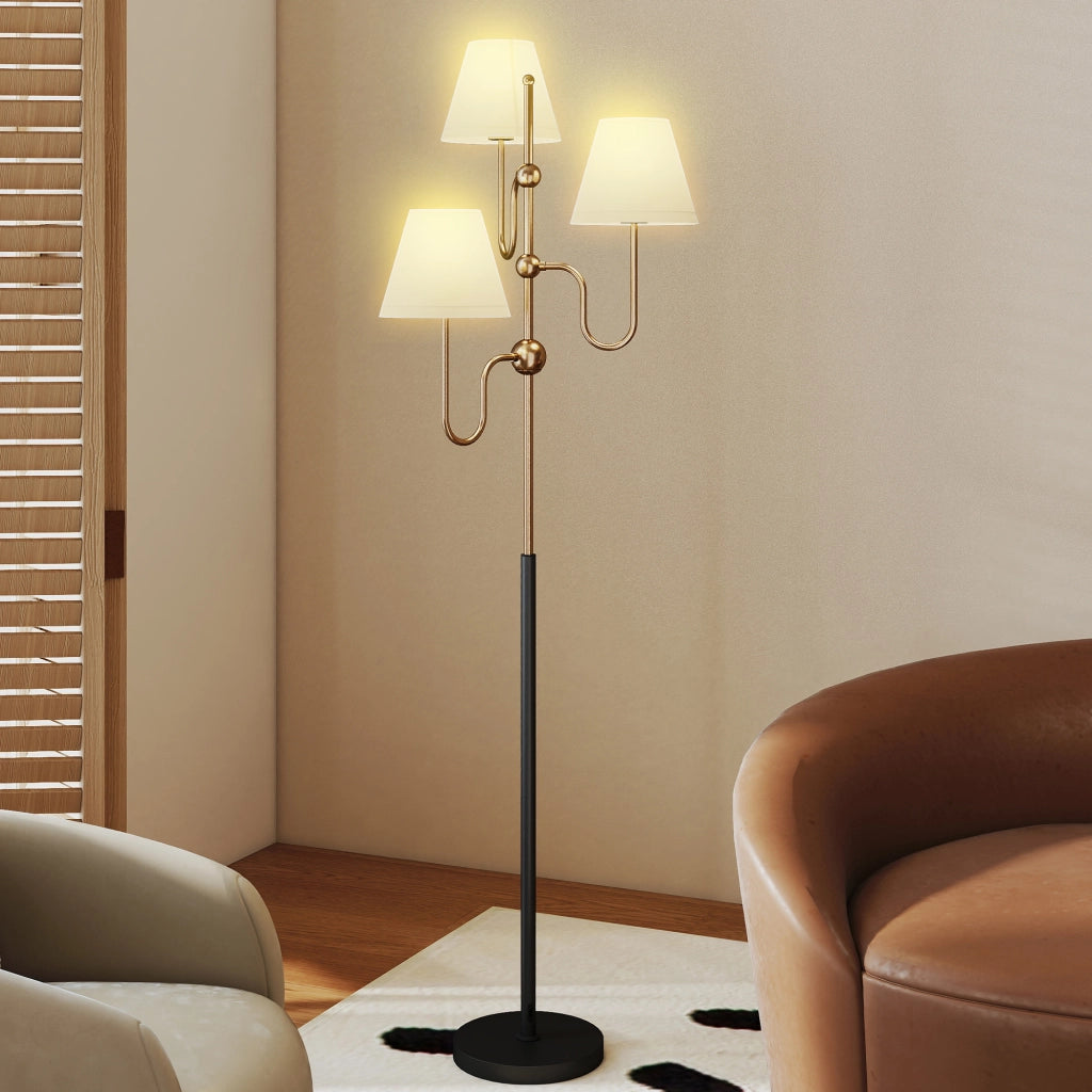Lampada da Terra Alta con 3 Punti Luce Attacco E27 e Interruttore a Pedale 54x54x165 cm Base in Metallo Oro