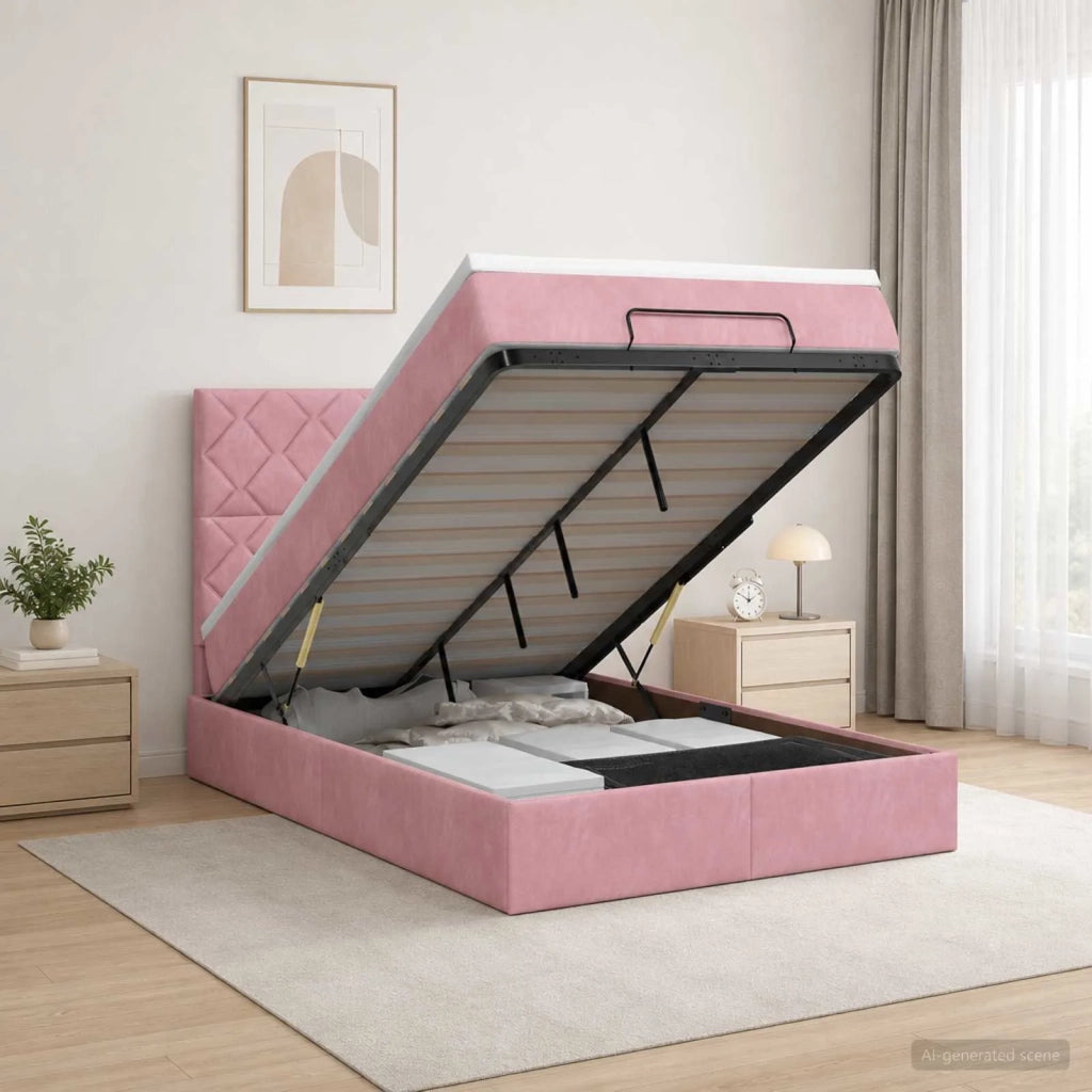 Letto Ottomano con Materasso e LED Rosa 120 x 190 cm Velluto 3458366