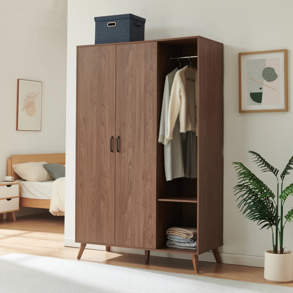 Armadio Guardaroba Norg con 2 Ante e 5 Scomparti 191x120x52 cm - Effetto Noce [en.casa]