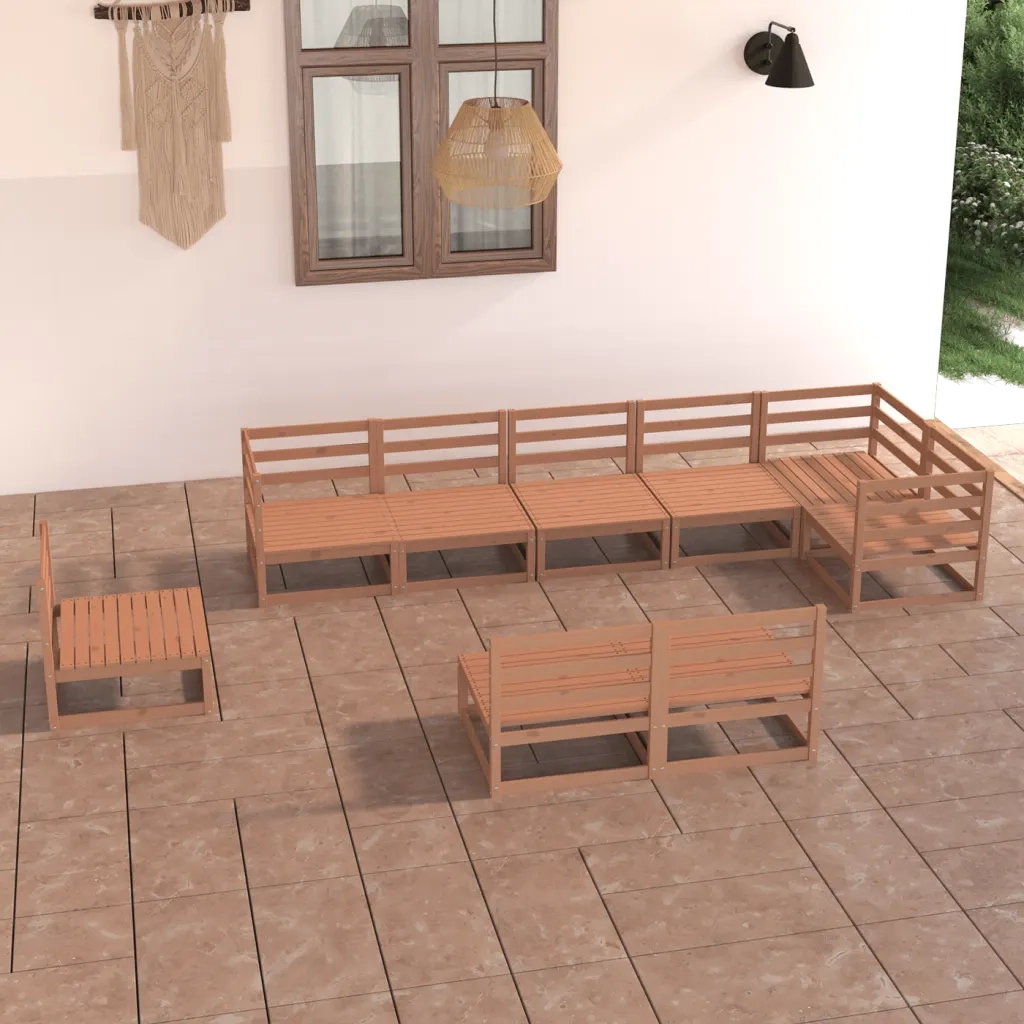 Set Divani da Giardino 9 pz Miele in Legno Massello di Pino cod mxl 37433