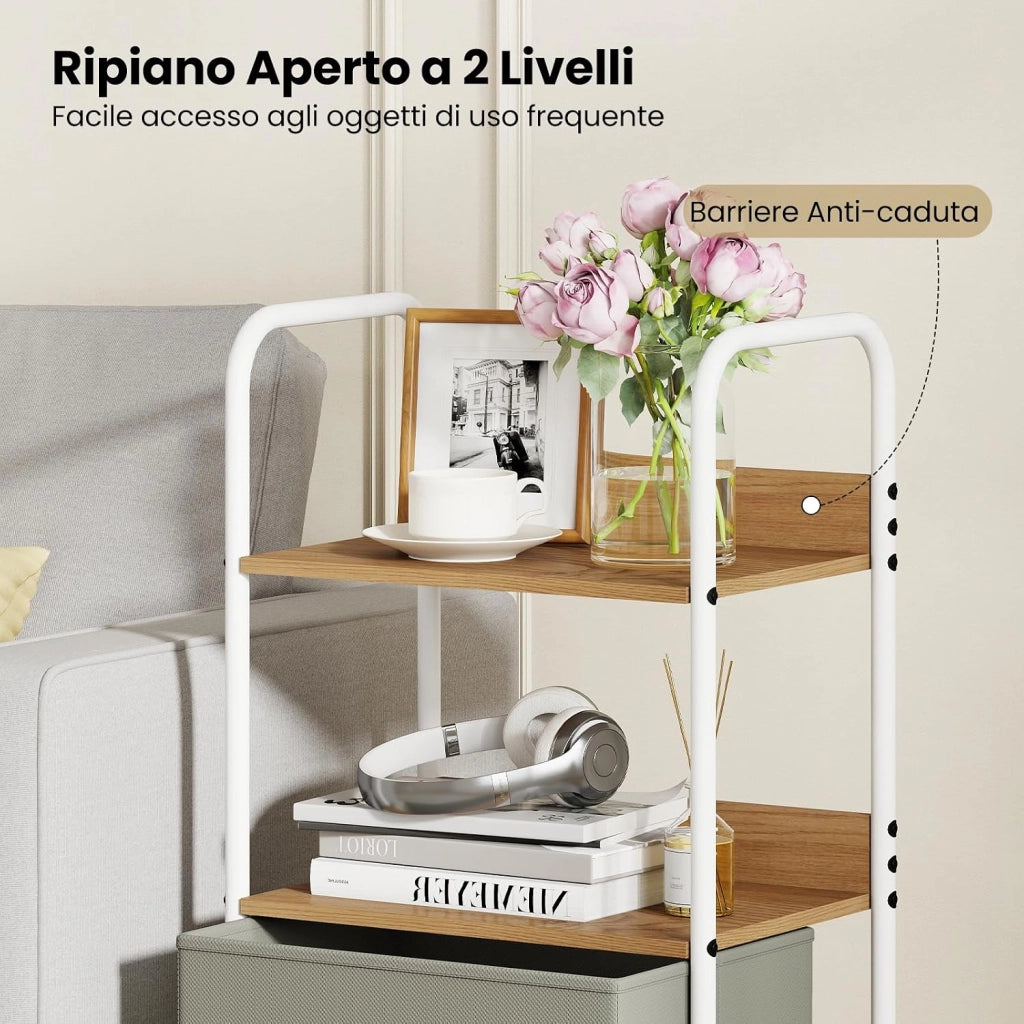 Carrello Mobile con Rotelle, Supporto per Stampante con 2 Ripiani Aperti e 2 Cassetti in Tessuto, Organizer Multiuso con 4 Ruote per Camera da Letto, Ufficio e Cucina