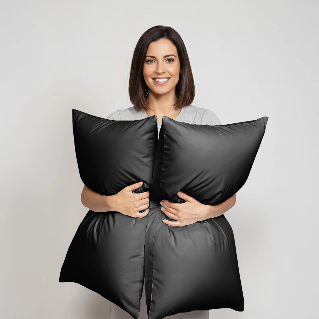 Coppia Federe per Cuscino 50x80 cm in  con Patella – Morbide, Traspiranti,– Tinta Unita, Lavabili  Nero