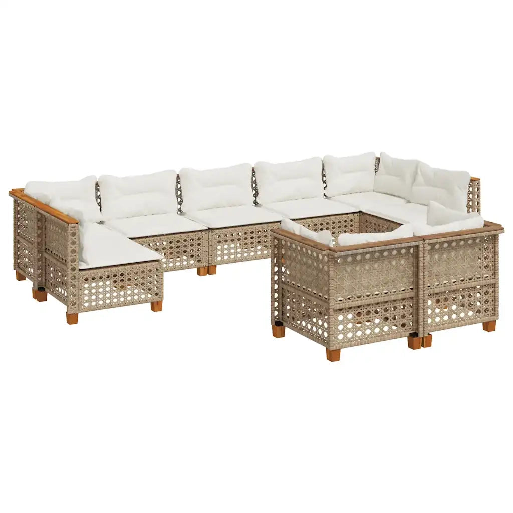 Set Divano da Giardino 9 pz con Cuscini Beige in Polyrattan