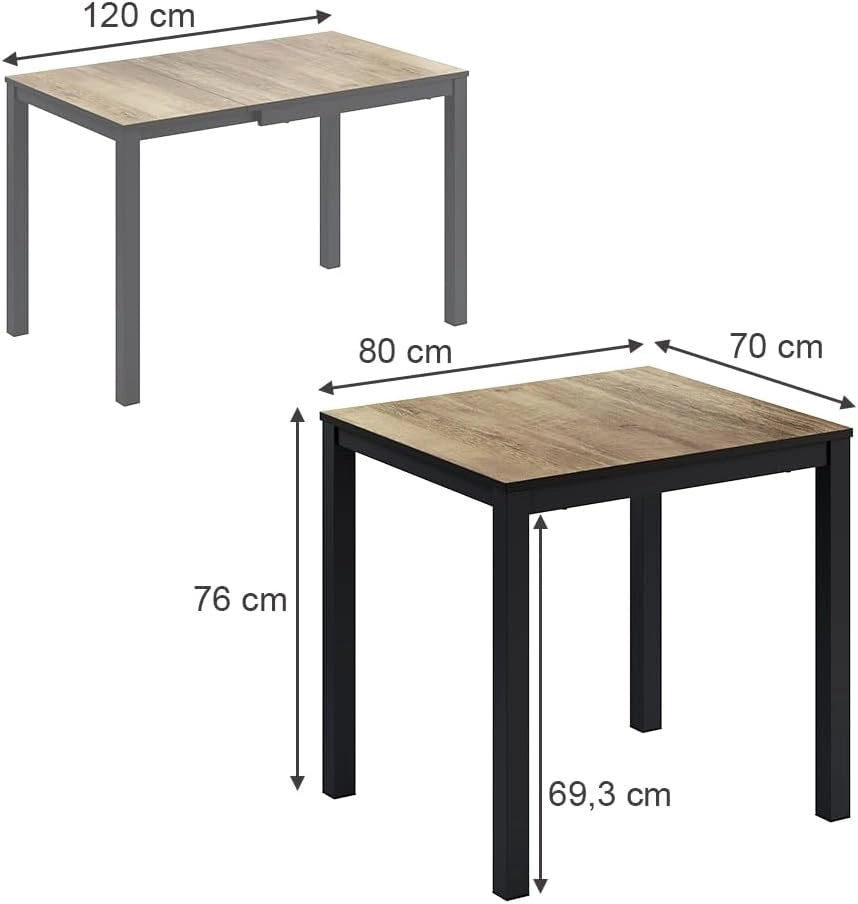 Tavolo da pranzo Granny, Rovere rustico/antracite, 120 x 70 cm Estensibile