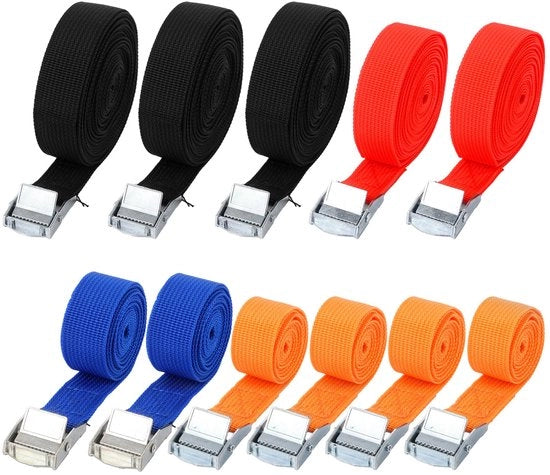 11 set di cinghie di fissaggio con lunghezze da 1m a 6m, cinghia di fissaggio da 25mm per carico di bagaglio bicicletta auto e rimorchio.