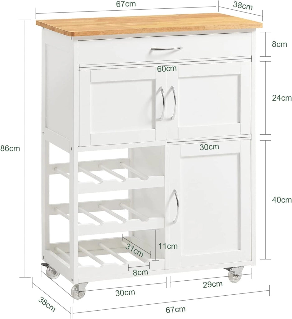 Mobile Cucina Salvaspazio con Ruote Carrello Cucina con Cassetti e Portabottiglie, Mobiletto Credenza credenza cucina per Cucina o Sala da Pranzo, Bianco 67x86x38cm FKW45-WN