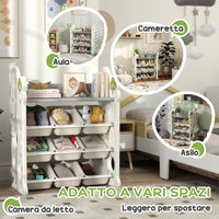 Scaffale Portagiochi a 4 Livelli con 9 Contenitori 77x42x94 cm in HDPE Bianco Crema