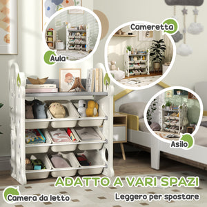 Scaffale Portagiochi a 4 Livelli con 9 Contenitori 77x42x94 cm in HDPE Bianco Crema