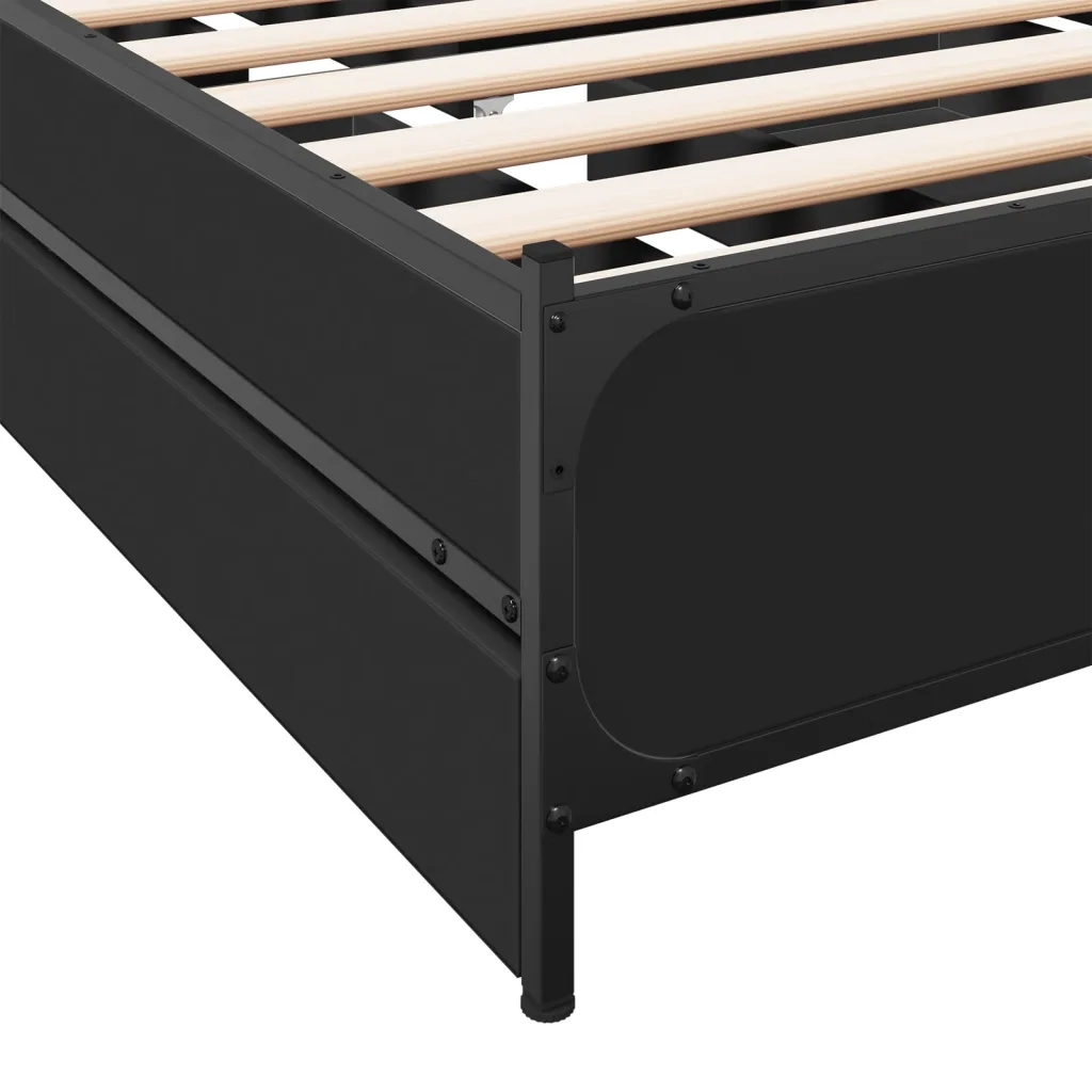 Giroletto con Cassetti-Struttura Letto con contenitore Nero 75x190 cm in Legno Multistrato 317923