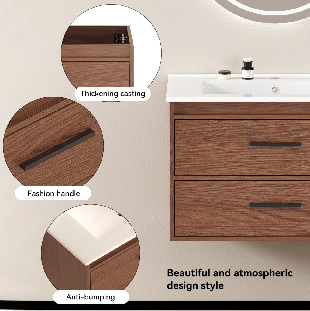 Mobile bagno 75 cm in rosso marrone con 2 cassetti ampi