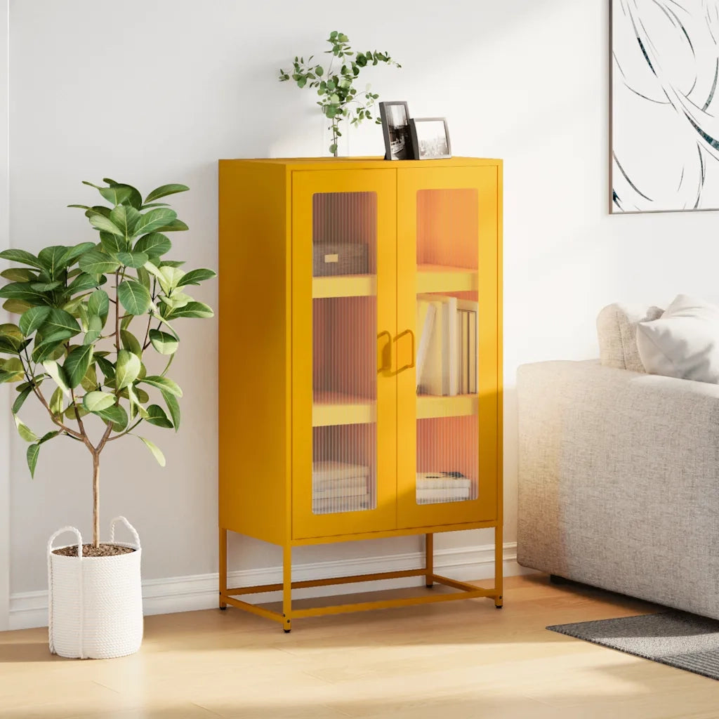 Credenza | Madia | Buffet da pranzo | Armadio da pranzo Giallo Senape 68x39x123 cm in Acciaio