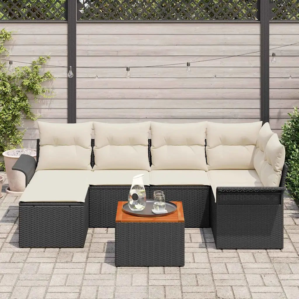 Set Divano da Giardino con cuscino 7 pcs Nero polyrattan 3347348