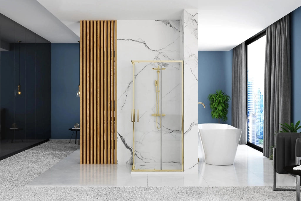 Cabina Doccia Rea Punto 90x90 Gold con piatto doccia Savoy black