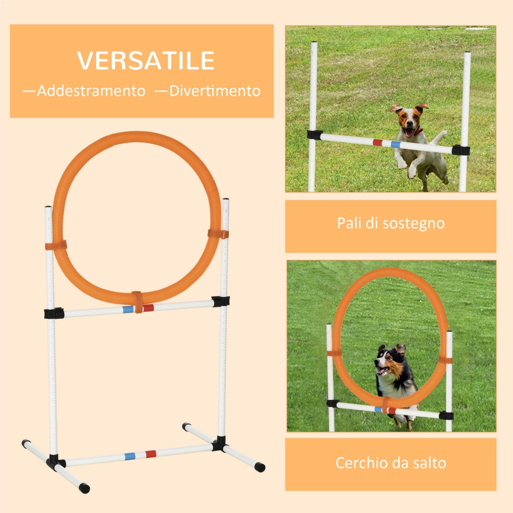 Easycomfort Set Agility Dog Portatile con Anello e Sbarra, Multiuso e Salvaspazio, con Borsa da Trasporto Inclusa, 74.5x66x91cm, Bianco e Arancione