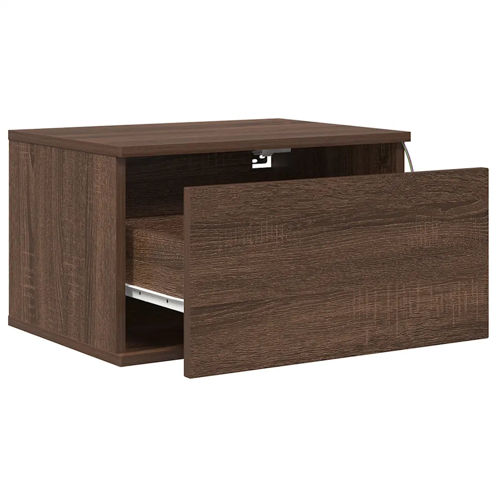Comodini a Parete con luci LED 2 pz Rovere Marrone 836839