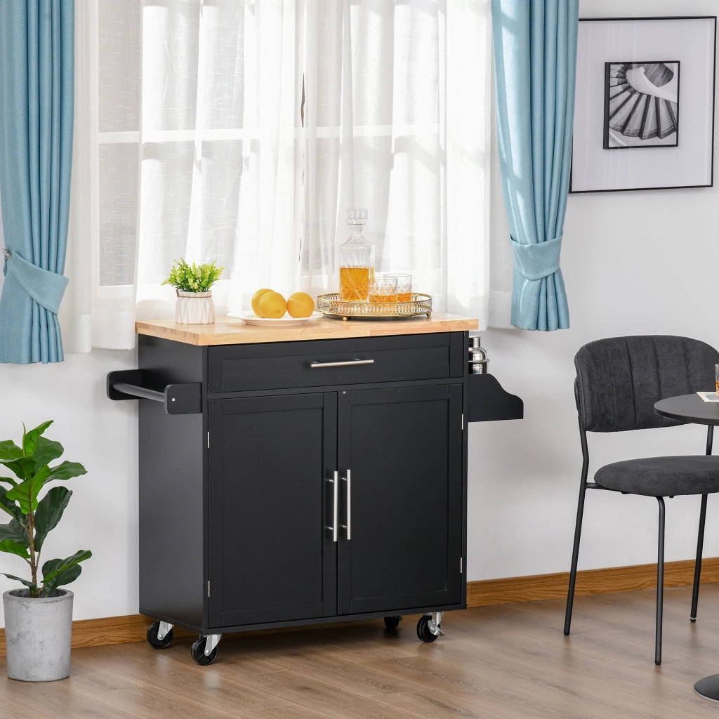 Carrello Cucina Multiuso ¨C Xylo ¨C Legno Caucci¨´, Cassetto, Ruote, Portaspezie, 109x40x89 cm, Nero
