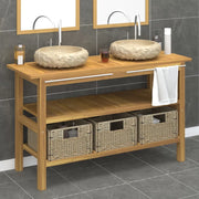Mobile VanitÃ  Bagno e Lavandini Marmo Crema Legno Massello Teak