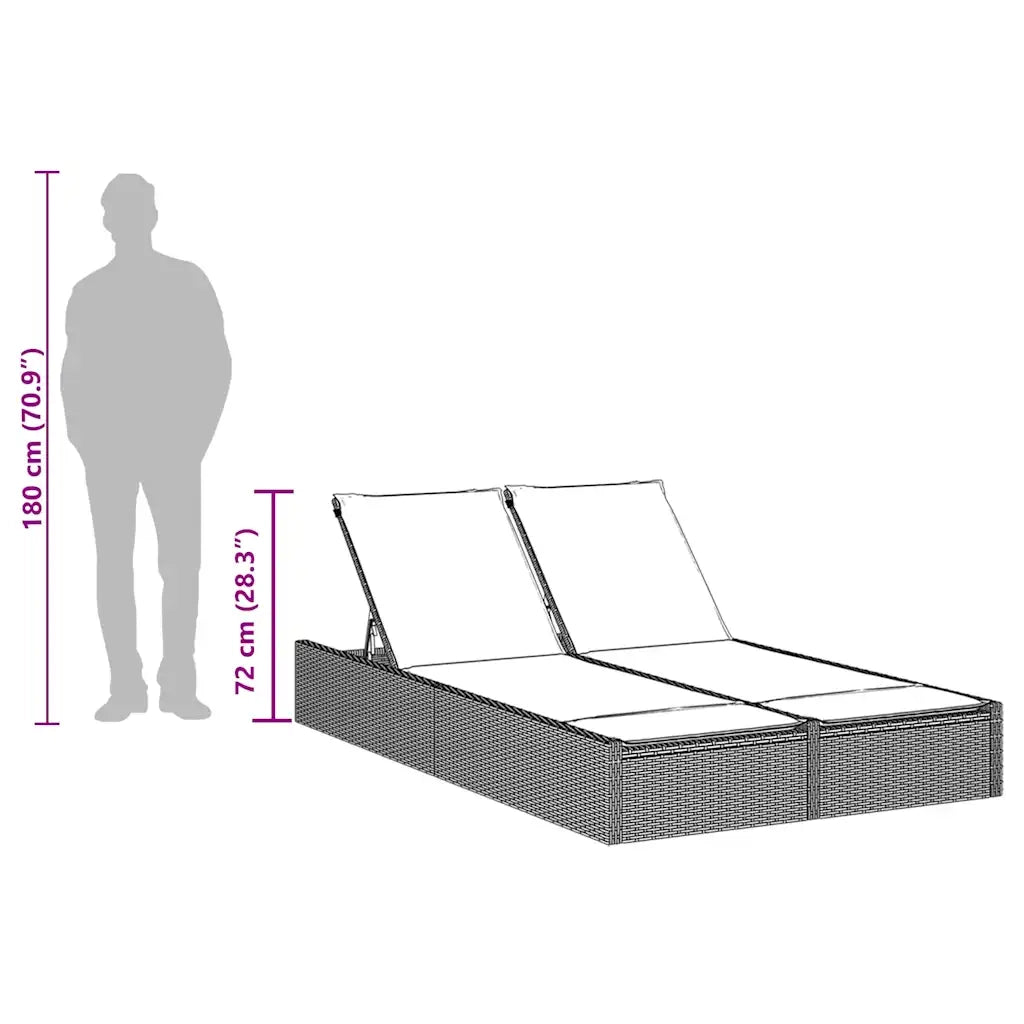 Lettino prendisole doppio con Cuscini in Polyrattan Marrone 368634