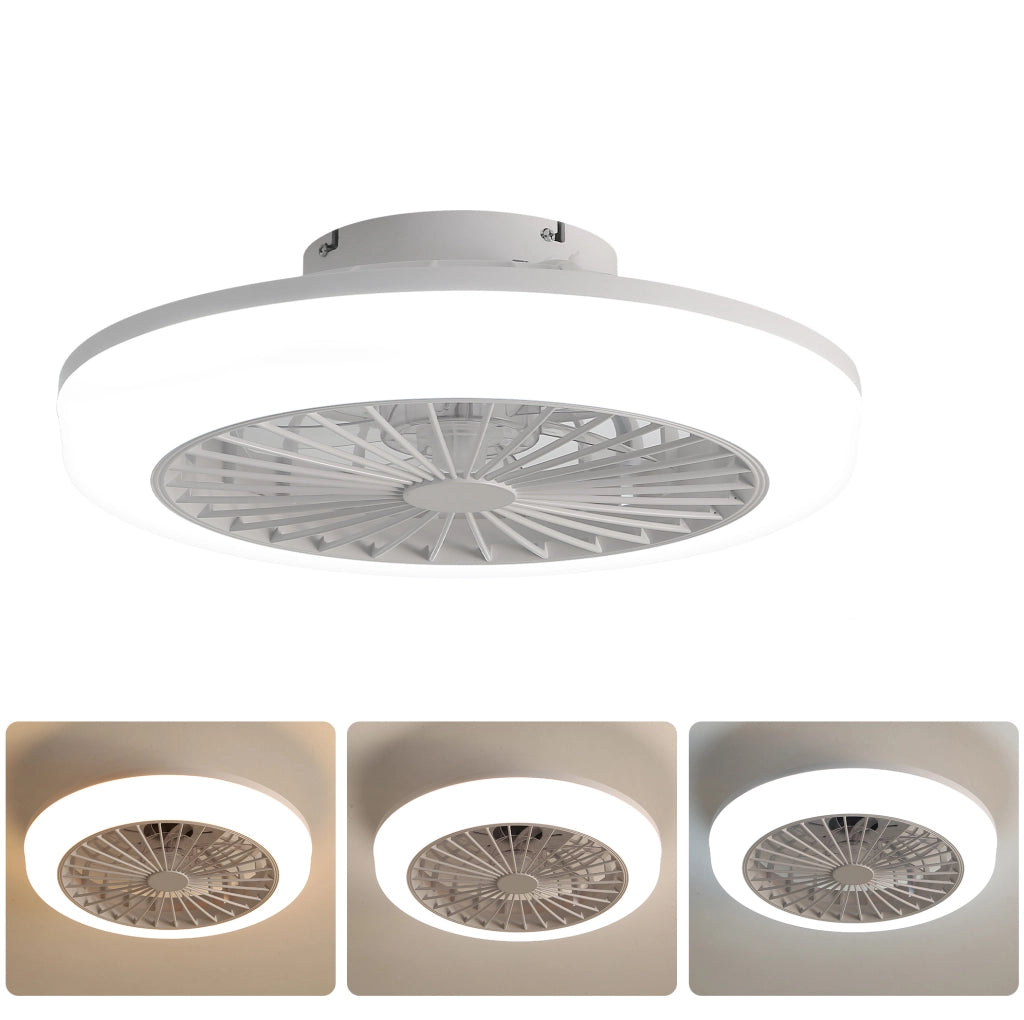 Ventilatore da soffitto senza pale 46 cm con luce a 3 colori e telecomando, motore DC reversibile, bianco